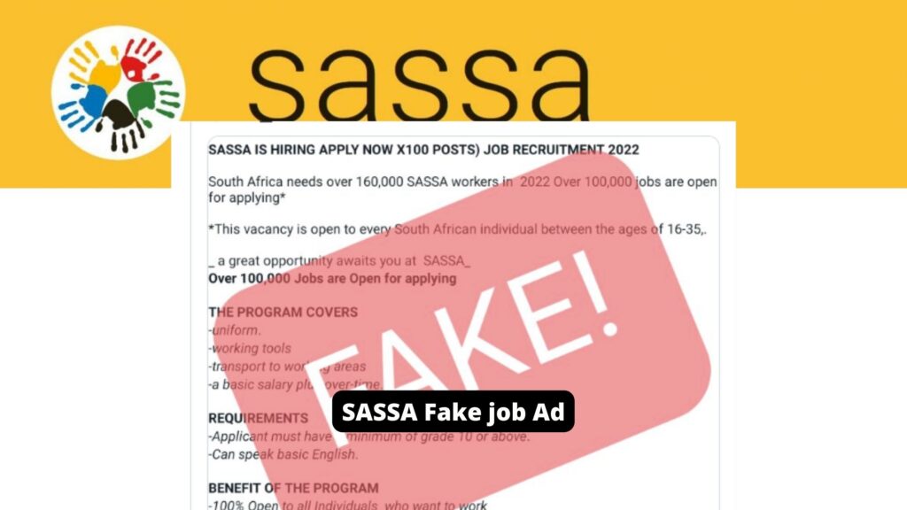 Sassa Warning Against Fake Job Ads – SASSA NEWS