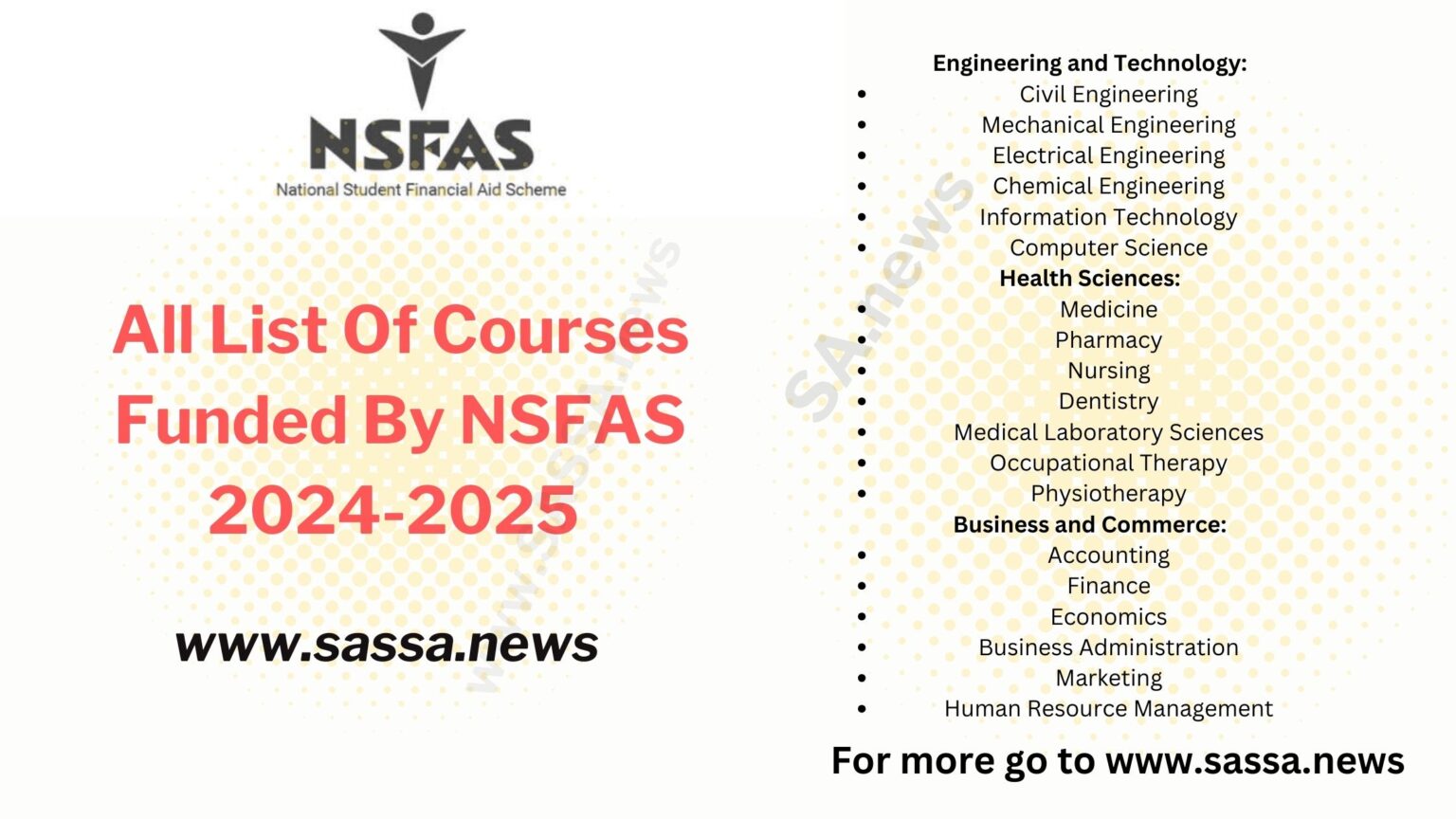 All List Of Courses Funded By NSFAS 20242025 SASSA NEWS